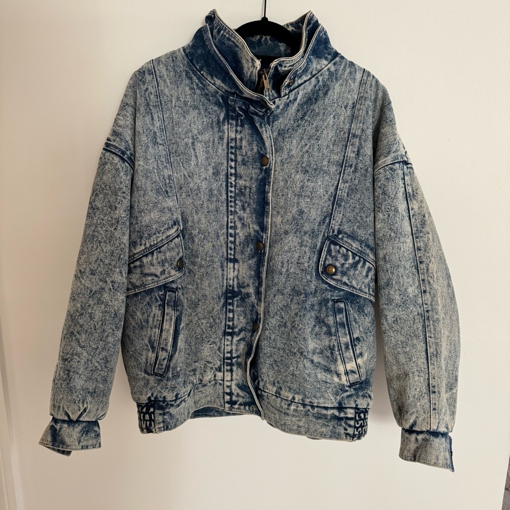 VINTAGE JORDACHE Acid Wash Denim Bomber Jacket